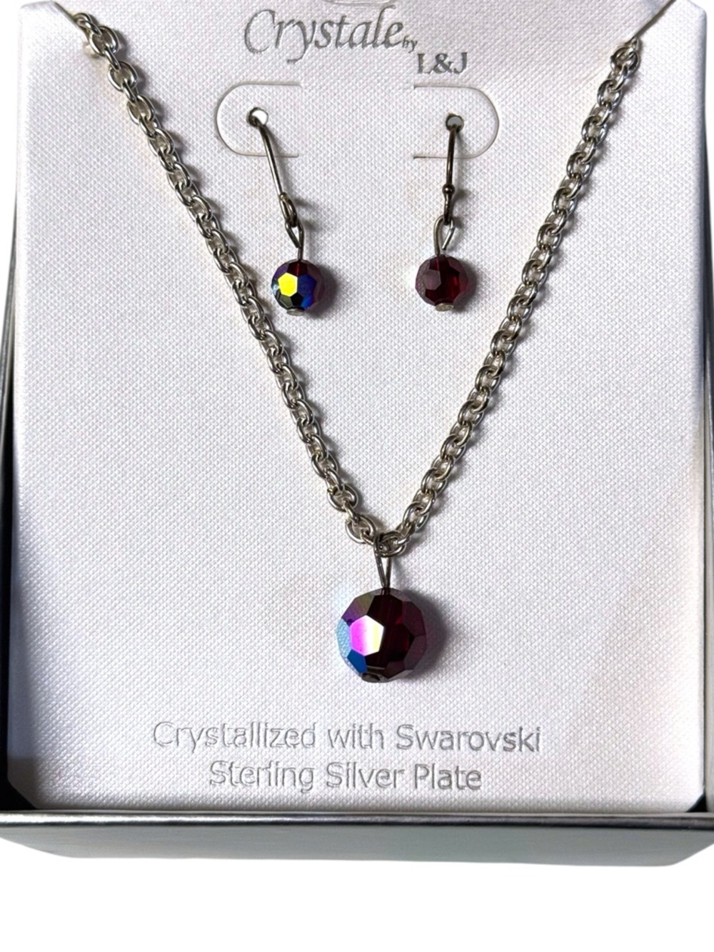 Crystale by L&J Aurora Borealis Swarovski 925 Plated Jewelry Set NEW Deadstock